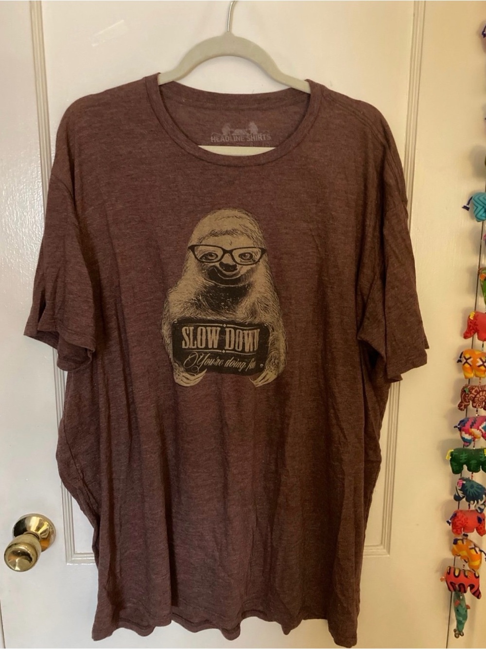 Headline Shirts graphic short sleeve t-shirt sloth funny 3XL, brown